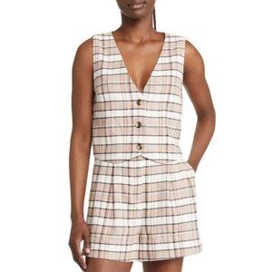 Treasure Bond Womens  Relaxed Fit Vest Plaid Cropped Jacket Blazers Size S NWOT